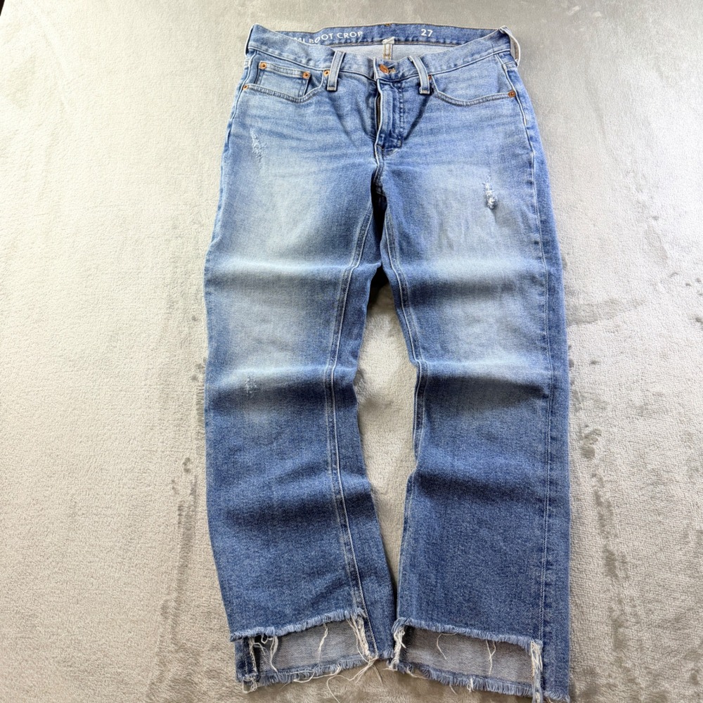 Madewell Demi Boot Crop Jeans Distressed Raw Hem Blue Denim Women's Size 27